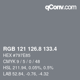 カラーコード: RGB 121 126.8 133.4 | qconv.com