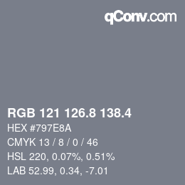 カラーコード: RGB 121 126.8 138.4 | qconv.com