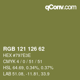 Farbcode: RGB 121 126 62 | qconv.com