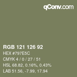 Color code: RGB 121 126 92 | qconv.com