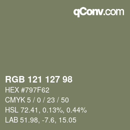 Color code: RGB 121 127 98 | qconv.com