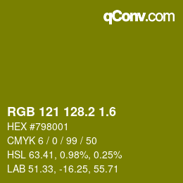 カラーコード: RGB 121 128.2 1.6 | qconv.com