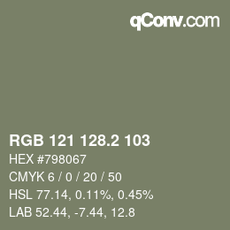 カラーコード: RGB 121 128.2 103 | qconv.com
