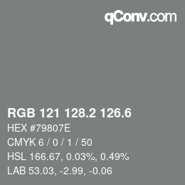 カラーコード: RGB 121 128.2 126.6 | qconv.com
