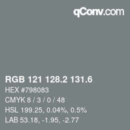 カラーコード: RGB 121 128.2 131.6 | qconv.com