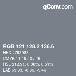 カラーコード: RGB 121 128.2 136.6 | qconv.com