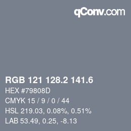 カラーコード: RGB 121 128.2 141.6 | qconv.com