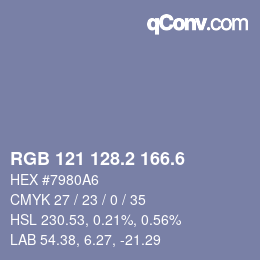 カラーコード: RGB 121 128.2 166.6 | qconv.com