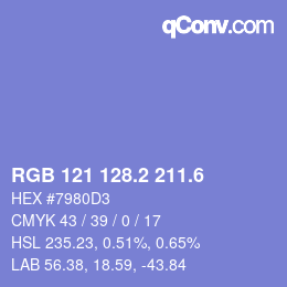 カラーコード: RGB 121 128.2 211.6 | qconv.com