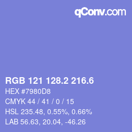 カラーコード: RGB 121 128.2 216.6 | qconv.com