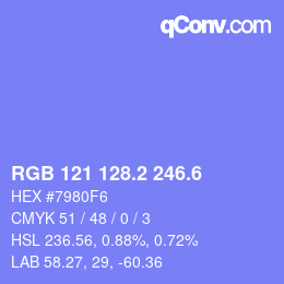 カラーコード: RGB 121 128.2 246.6 | qconv.com
