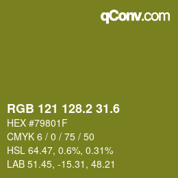 カラーコード: RGB 121 128.2 31.6 | qconv.com