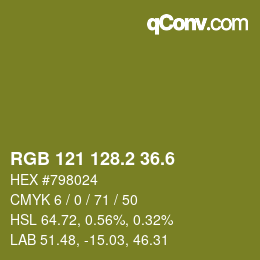 カラーコード: RGB 121 128.2 36.6 | qconv.com