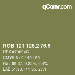 カラーコード: RGB 121 128.2 76.6 | qconv.com