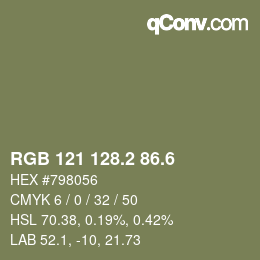 カラーコード: RGB 121 128.2 86.6 | qconv.com
