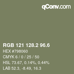 カラーコード: RGB 121 128.2 96.6 | qconv.com