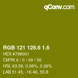 カラーコード: RGB 121 128.6 1.6 | qconv.com