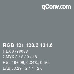 カラーコード: RGB 121 128.6 131.6 | qconv.com