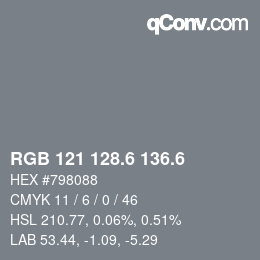 カラーコード: RGB 121 128.6 136.6 | qconv.com