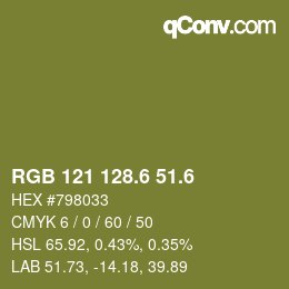 カラーコード: RGB 121 128.6 51.6 | qconv.com