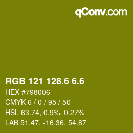 カラーコード: RGB 121 128.6 6.6 | qconv.com