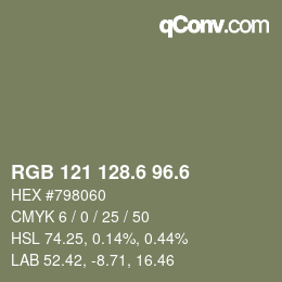カラーコード: RGB 121 128.6 96.6 | qconv.com