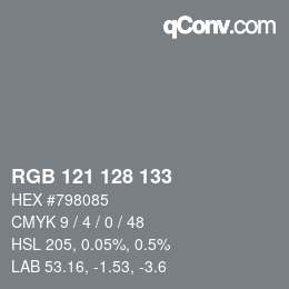 カラーコード: RGB 121 128 133 | qconv.com