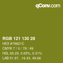 Color code: RGB 121 130 28 | qconv.com