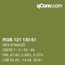Color code: RGB 121 130 61 | qconv.com