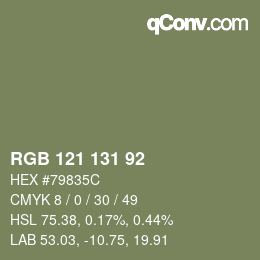 Color code: RGB 121 131 92 | qconv.com