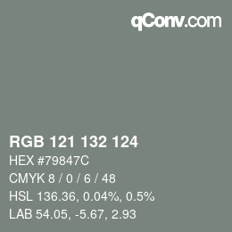 颜色代码: RGB 121 132 124 | qconv.com