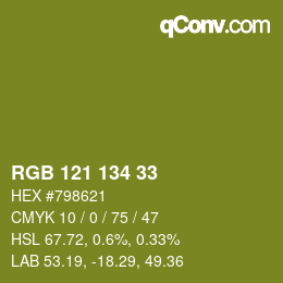 Color code: RGB 121 134 33 | qconv.com