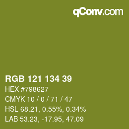 カラーコード: RGB 121 134 39 | qconv.com