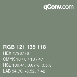 Farbcode: RGB 121 135 118 | qconv.com