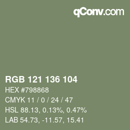 Color code: RGB 121 136 104 | qconv.com