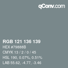 Color code: RGB 121 136 139 | qconv.com