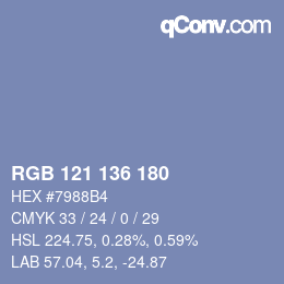 Color code: RGB 121 136 180 | qconv.com