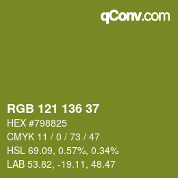 Color code: RGB 121 136 37 | qconv.com