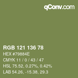 Color code: RGB 121 136 78 | qconv.com