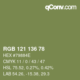 Color code: RGB 121 136 78 | qconv.com