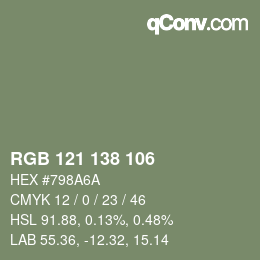 Color code: RGB 121 138 106 | qconv.com