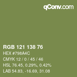 颜色代码: RGB 121 138 76 | qconv.com