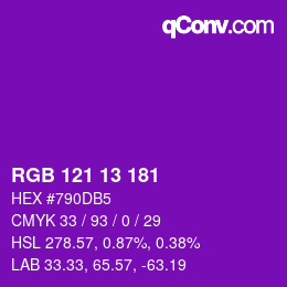 Color code: RGB 121 13 181 | qconv.com