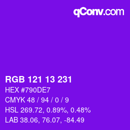 カラーコード: RGB 121 13 231 | qconv.com