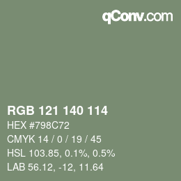 Color code: RGB 121 140 114 | qconv.com