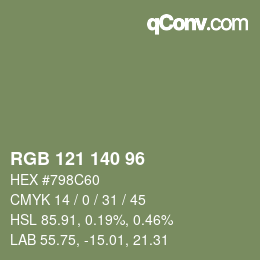 颜色代码: RGB 121 140 96 | qconv.com