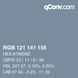 Color code: RGB 121 141 158 | qconv.com