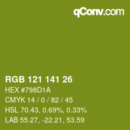 Color code: RGB 121 141 26 | qconv.com