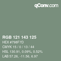 Color code: RGB 121 143 125 | qconv.com