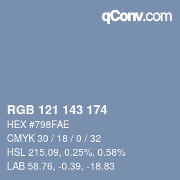 Color code: RGB 121 143 174 | qconv.com